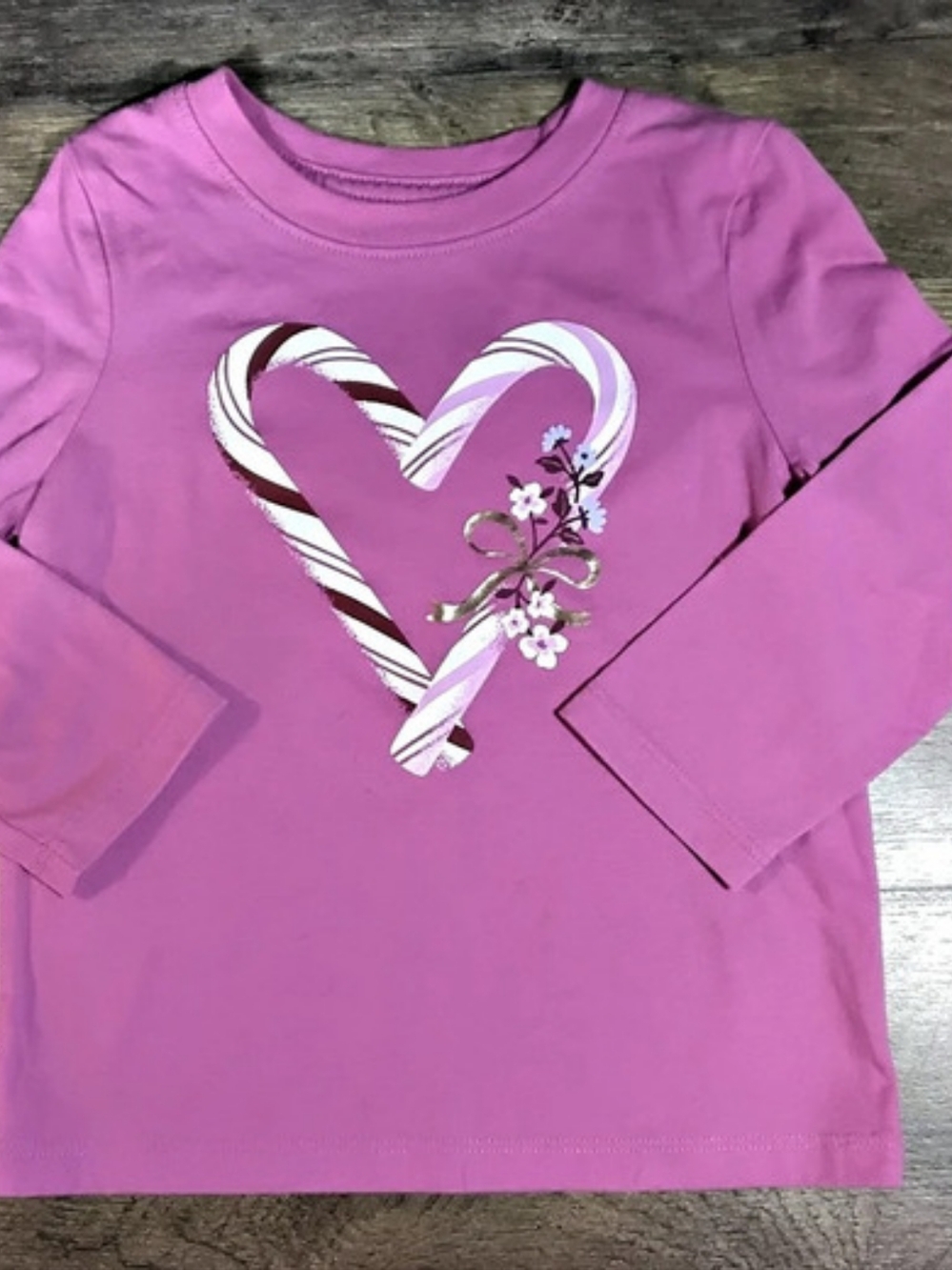 Cat & Jack Candy Cane Heart Long Sleeve Graphic T-Shirt Pink 2T